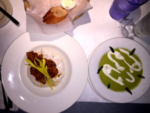Buffalo-style Alligator Tail with Cool Asparagus Soup