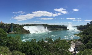 Looking to the southeast: American Falls on the left, Horseshoe Falls on the right